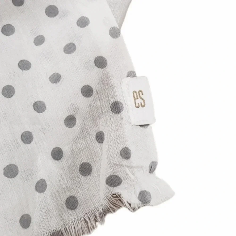 ES White Polka Dot Cotton Blanket Scarf